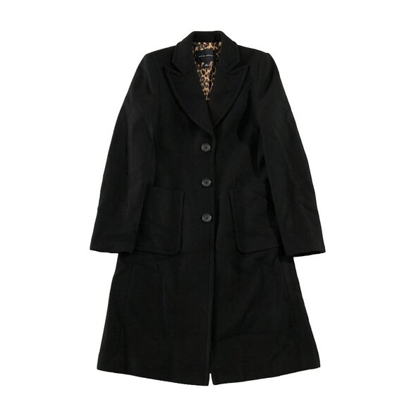 Banana Republic Overcoat Womens M Black Wool Blend Single-Breasted Button Front - Picture 1 of 11